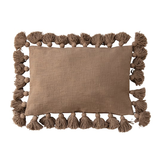 Hello Honey® Brown Woven Cotton Slub Lumbar Pillow with Tassels